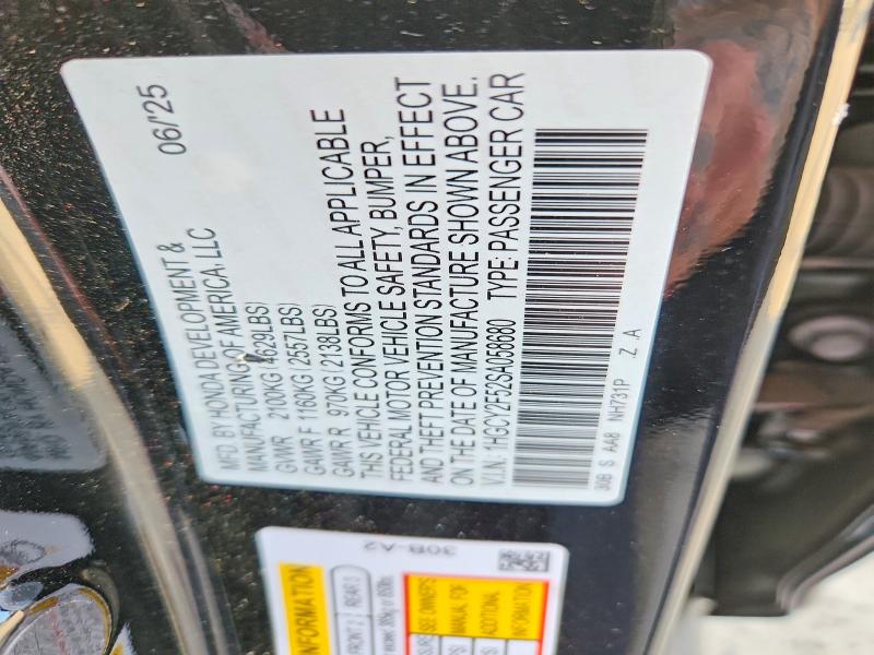 2025 Honda Accord მანქანა იყიდება აუქციონზე, vin: 1HGCY2F52SA058680, აუქციონის ნომერი: 46233886