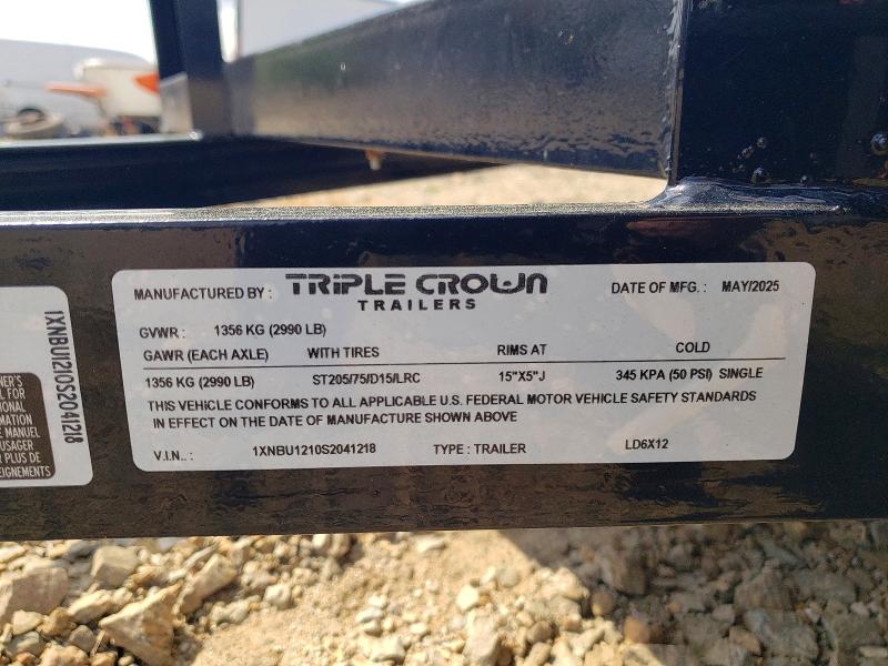 Продаж на аукціоні авто 2025 Triple Crown Utility, vin: 1XNBU1210S2041218, номер лоту: 47590746