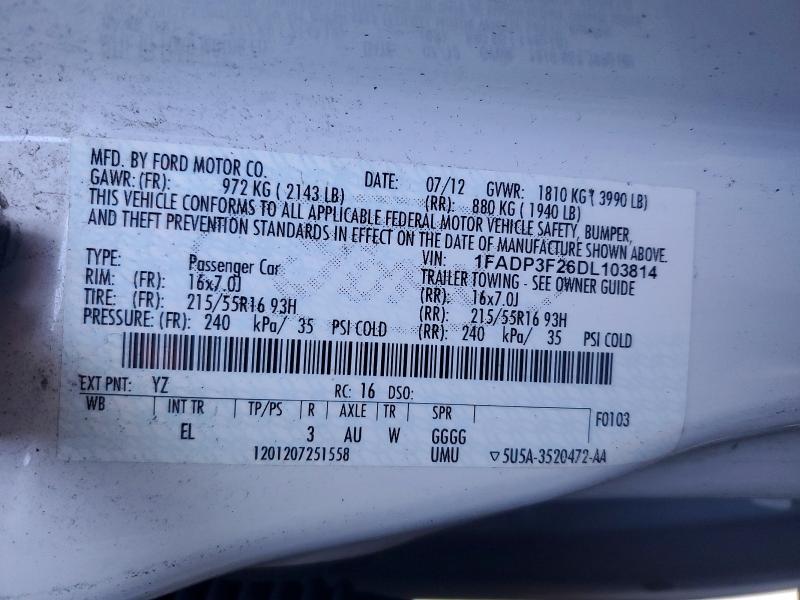 Aukcja sprzedaży 2013 Ford Focus, vin: 1FADP3F26DL103814, numer aukcji: 46167406