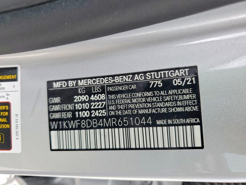 Продажа на аукционе авто 2021 Mercedes-benz C, vin: W1KWF8DB4MR651044, номер лота: 48170506