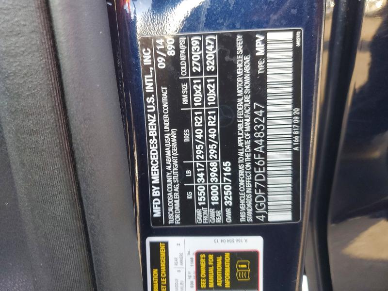 45726536 :رقم المزاد ، 4JGDF7DE6FA483247 vin ، 2015 Mercedes-benz Gl مزاد بيع