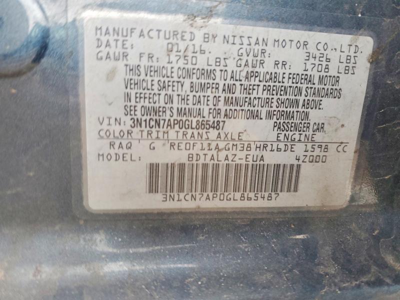 Продажа на аукционе авто 2016 Nissan Versa, vin: 3N1CN7AP0GL865487, номер лота: 48169256