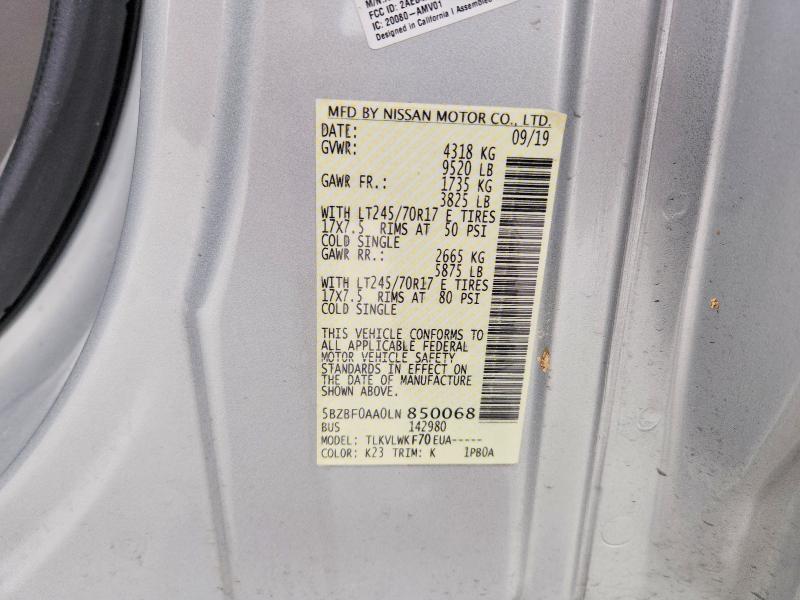Продажа на аукционе авто 2020 Nissan Nv, vin: 5BZBF0AA0LN850068, номер лота: 47725316