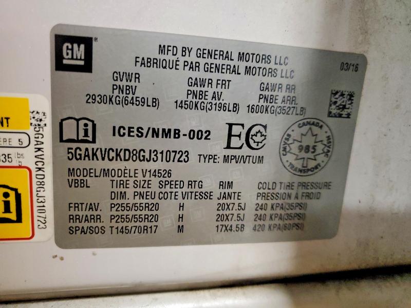 Aukcja sprzedaży 2016 Buick Enclave, vin: 5GAKVCKD8GJ310723, numer aukcji: 79991695
