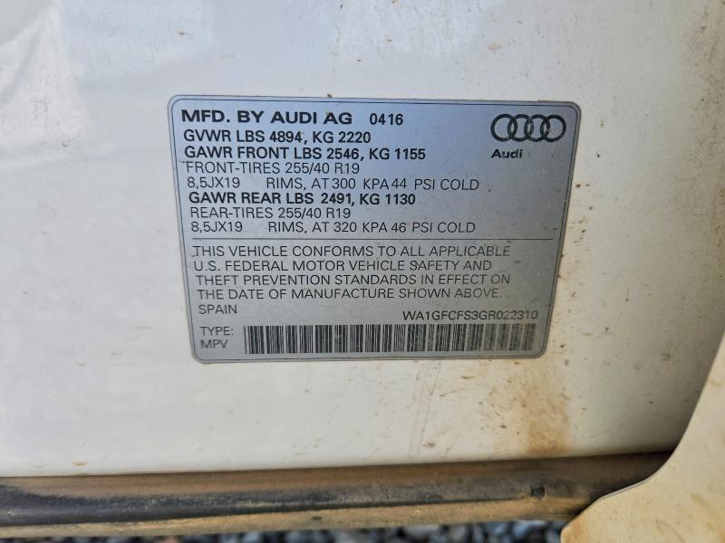 Продаж на аукціоні авто 2016 Audi Q3, vin: WA1GFCFS3GR022310, номер лоту: 46155056