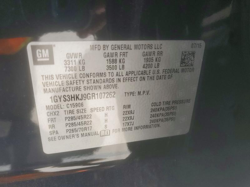 47638446 :رقم المزاد ، 1GYS3HKJ9GR107262 vin ، 2016 Cadillac Escalade مزاد بيع