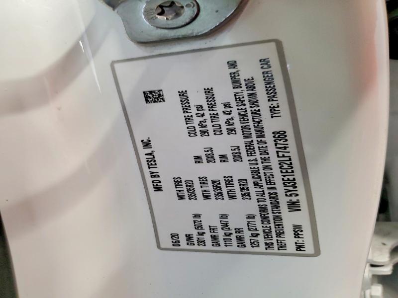Продаж на аукціоні авто 2020 Tesla Model 3, vin: 5YJ3E1EC2LF747368, номер лоту: 41637876