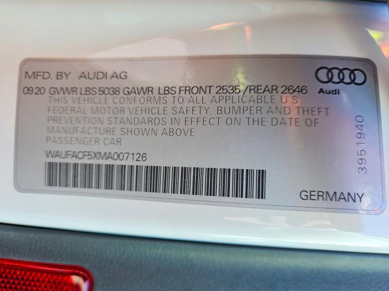 Продажа на аукционе авто 2021 Audi A5, vin: WAUFACF5XMA007126, номер лота: 79742615