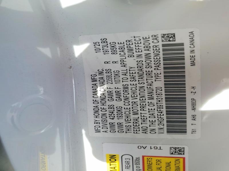 Продажа на аукционе авто 2026 Honda Civic, vin: 2HGFE4F89TH318720, номер лота: 47140026