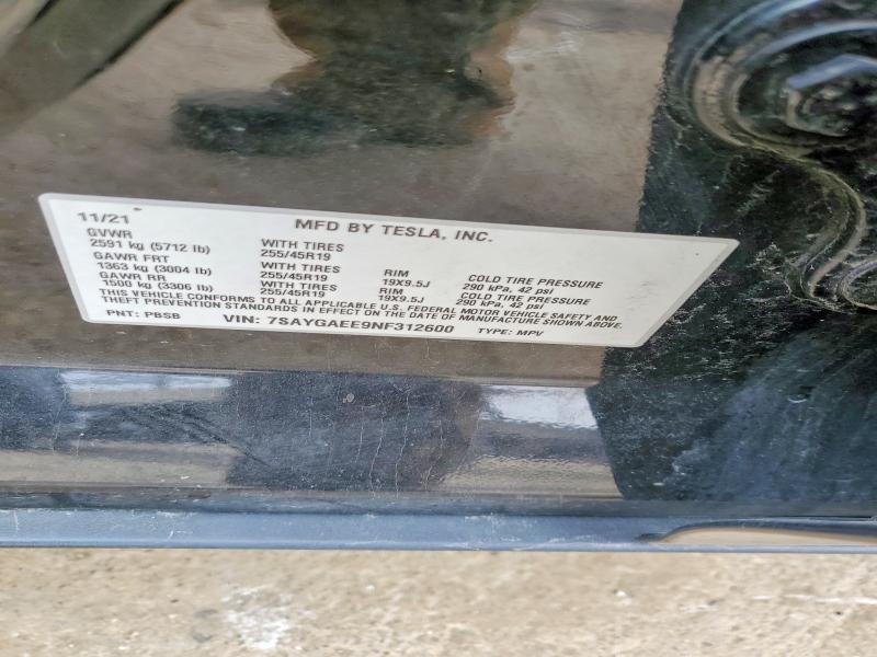 Продажа на аукционе авто 2022 Tesla Model Y, vin: 7SAYGAEE9NF312600, номер лота: 77156175