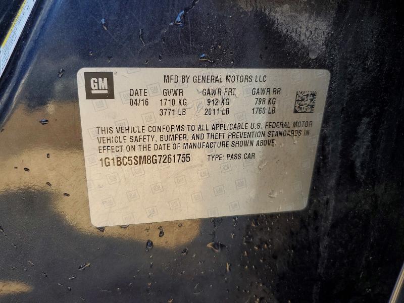 47890846 :رقم المزاد ، 1G1BC5SM8G7261755 vin ، 2016 Chevrolet Cruze مزاد بيع