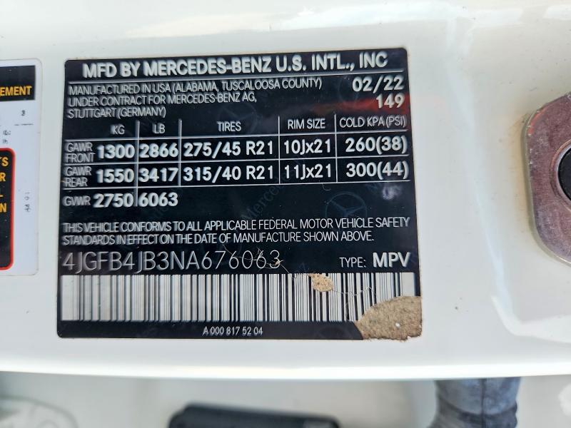 Aukcja sprzedaży 2022 Mercedes-benz Gle, vin: 4JGFB4JB3NA676063, numer aukcji: 46575376