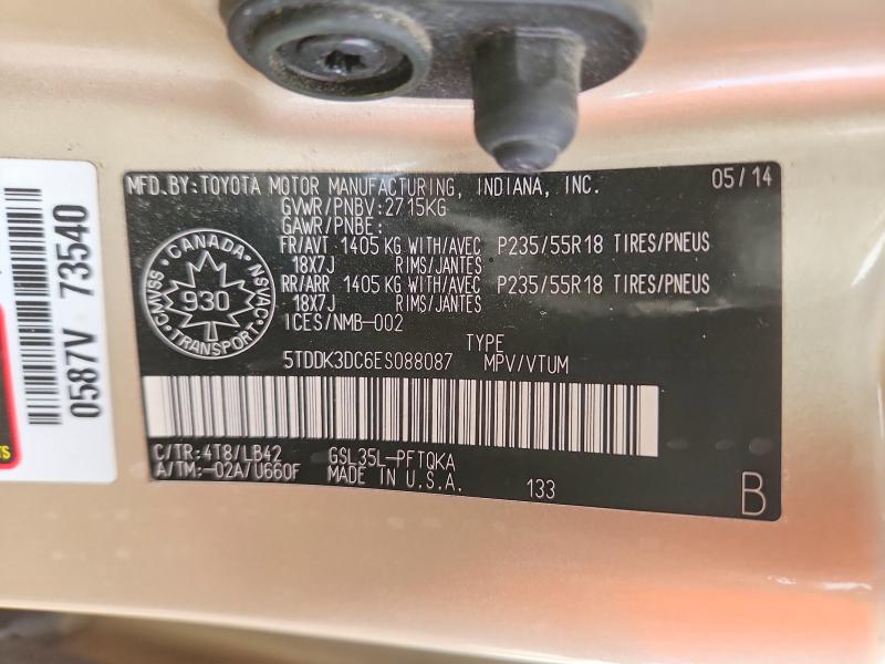 2014 Toyota Sienna მანქანა იყიდება აუქციონზე, vin: 5TDDK3DC6ES088087, აუქციონის ნომერი: 46088716