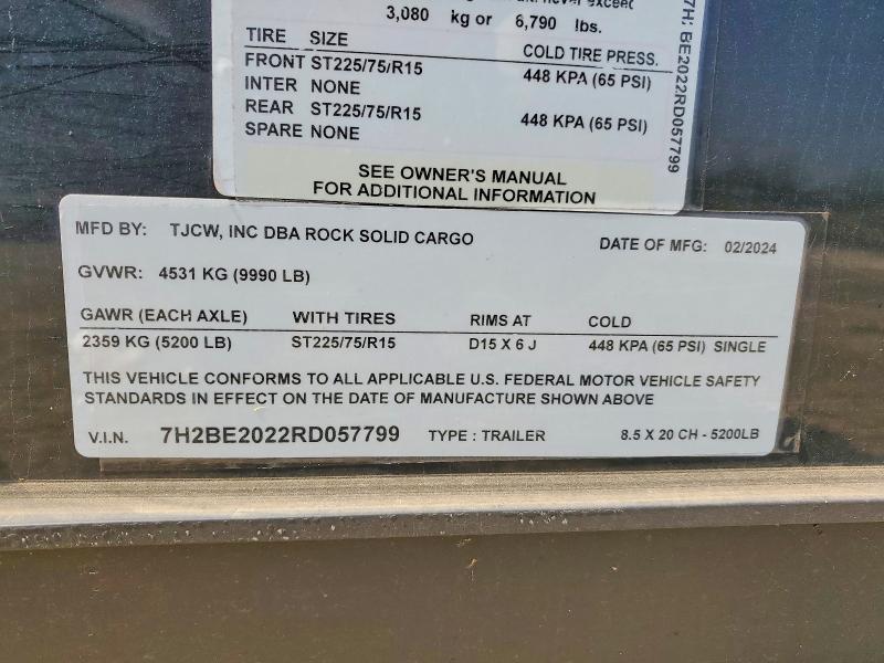 Продаж на аукціоні авто 2024 Rock Solid Carg Unknown, vin: 7H2BE2022RD057799, номер лоту: 46085246
