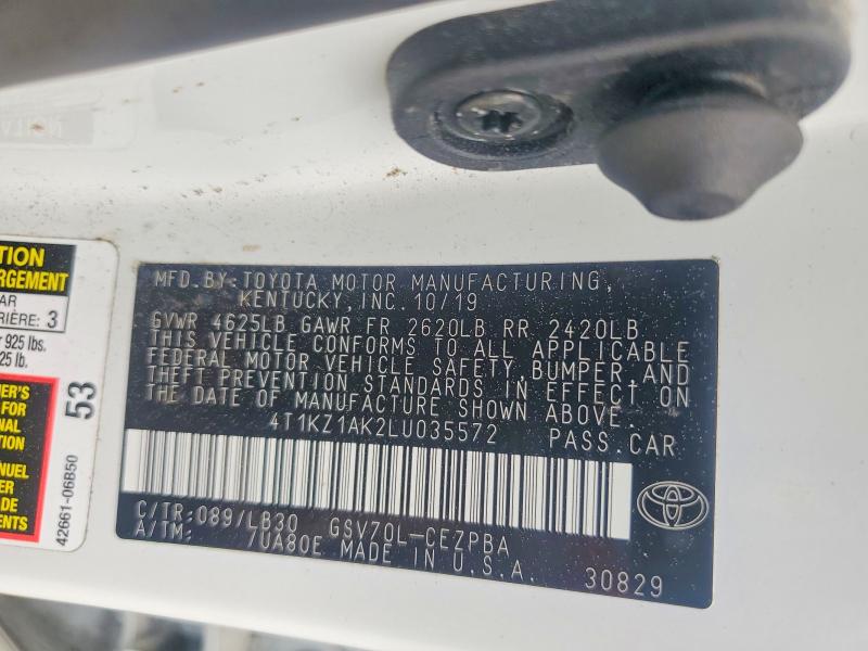 Продаж на аукціоні авто 2020 Toyota Camry, vin: 4T1KZ1AK2LU035572, номер лоту: 45909486