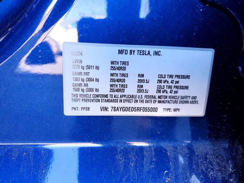 2024 Tesla Model Y მანქანა იყიდება აუქციონზე, vin: 7SAYGDED5RF055000, აუქციონის ნომერი: 46264416