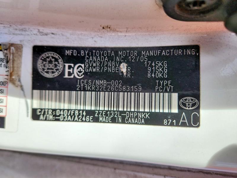 2006 Toyota Matrix მანქანა იყიდება აუქციონზე, vin: 2T1KR32E26C583159, აუქციონის ნომერი: 45816186
