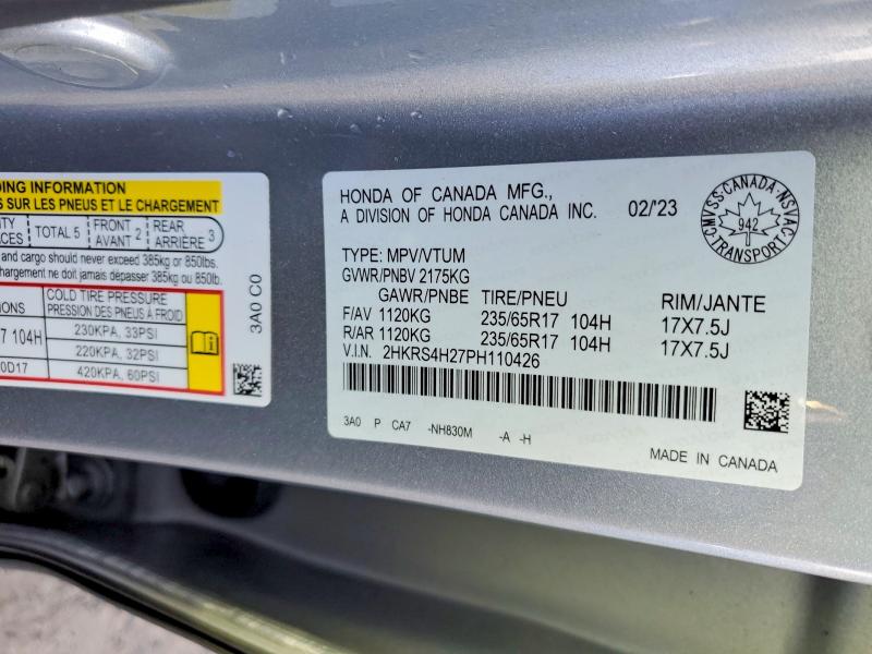 Aukcja sprzedaży 2023 Honda Cr-v, vin: 2HKRS4H27PH110426, numer aukcji: 79761365