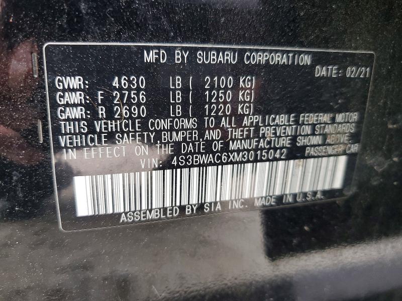 2021 Subaru Legacy მანქანა იყიდება აუქციონზე, vin: 4S3BWAC6XM3015042, აუქციონის ნომერი: 47307366