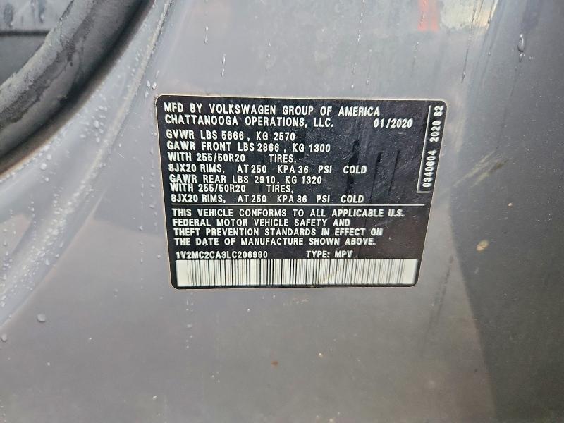 47976526 :رقم المزاد ، 1V2MC2CA3LC206990 vin ، 2020 Volkswagen Atlas Cross Sport مزاد بيع