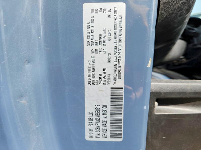 46159666 :رقم المزاد ، 3C6MRVJG3ME550216 vin ، 2021 Ram Promaster 3500 مزاد بيع