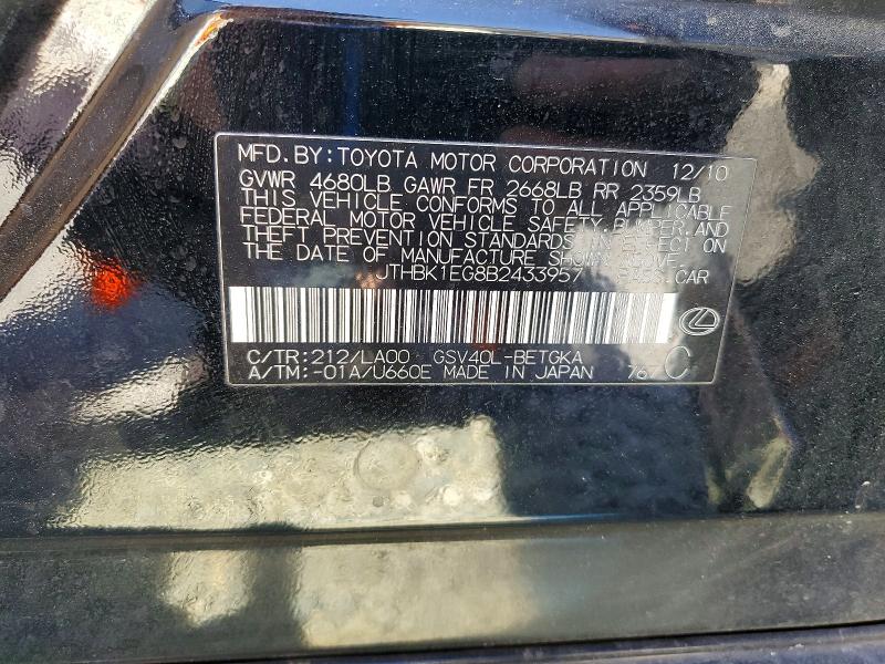 47911936 :رقم المزاد ، JTHBK1EG8B2433957 vin ، 2011 Lexus Es 350 مزاد بيع