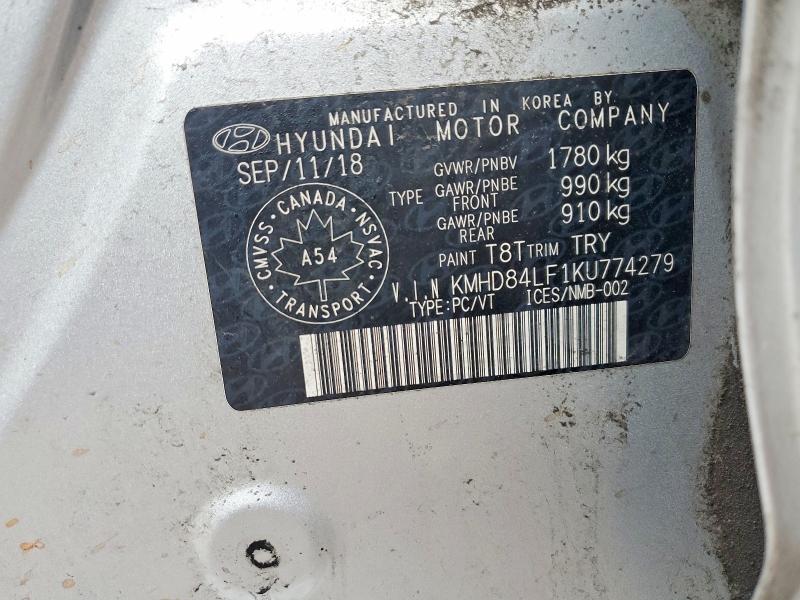 78781695 :رقم المزاد ، KMHD84LF1KU774279 vin ، 2019 Hyundai Elantra مزاد بيع