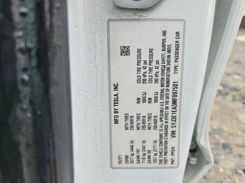 Продаж на аукціоні авто 2021 Tesla Model 3, vin: 5YJ3E1EA3MF097501, номер лоту: 79531465