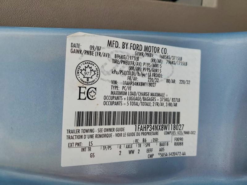 2008 Ford Focus მანქანა იყიდება აუქციონზე, vin: 1FAHP34NX8W118027, აუქციონის ნომერი: 46395946