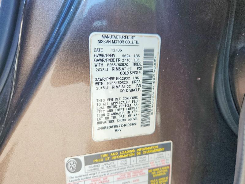 46855706 :رقم المزاد ، JNRBS08W97X400569 vin ، 2007 Infiniti Fx45 مزاد بيع