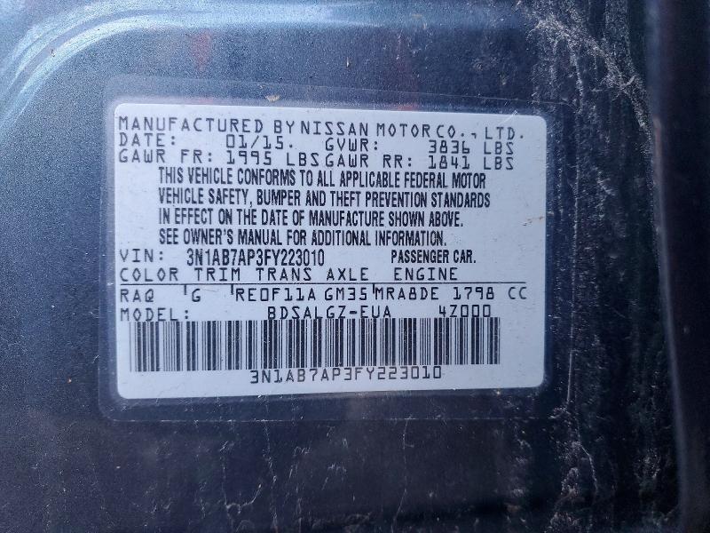 Продаж на аукціоні авто 2015 Nissan Sentra, vin: 3N1AB7AP3FY223010, номер лоту: 46768046