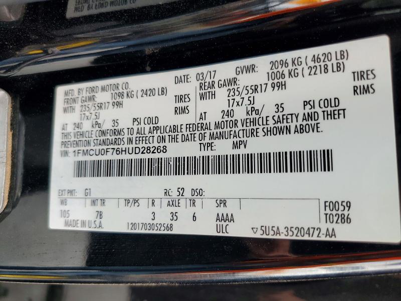 Продажа на аукционе авто 2017 Ford Escape, vin: 1FMCU0F76HUD28268, номер лота: 47104886