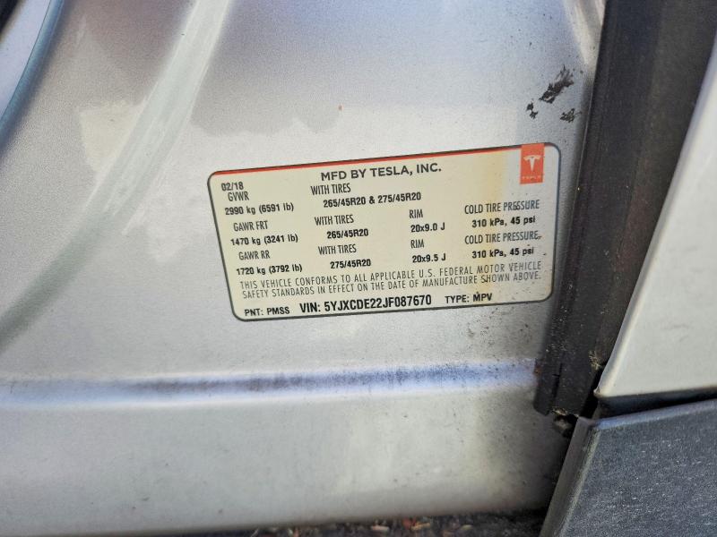 Продажа на аукционе авто 2018 Tesla Model X, vin: 5YJXCDE22JF087670, номер лота: 47626516