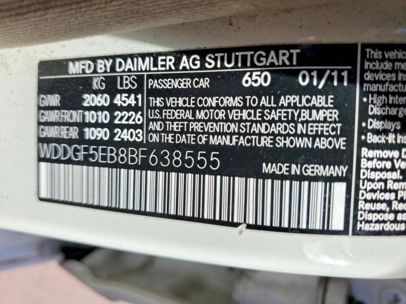 47079036 :رقم المزاد ، WDDGF5EB8BF638555 vin ، 2011 Mercedes-benz C مزاد بيع