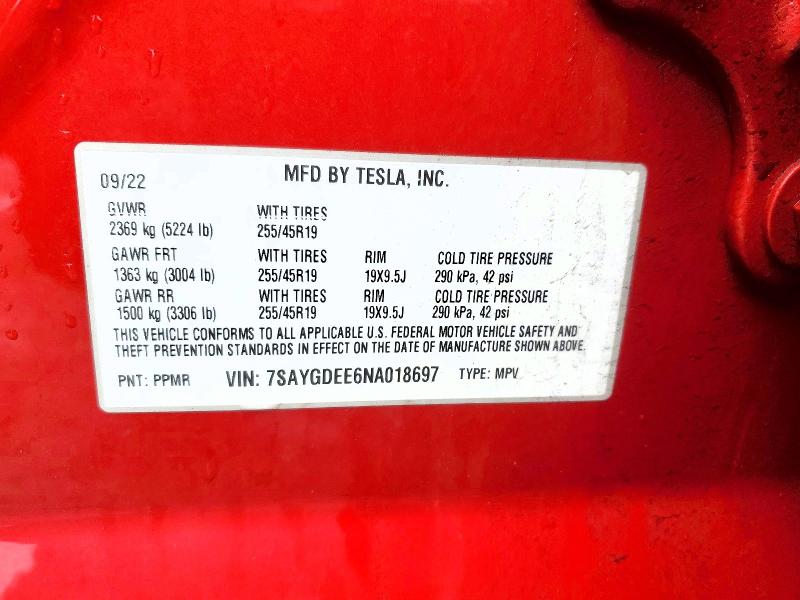 Продаж на аукціоні авто 2022 Tesla Model Y, vin: 7SAYGDEE6NA018697, номер лоту: 79915805
