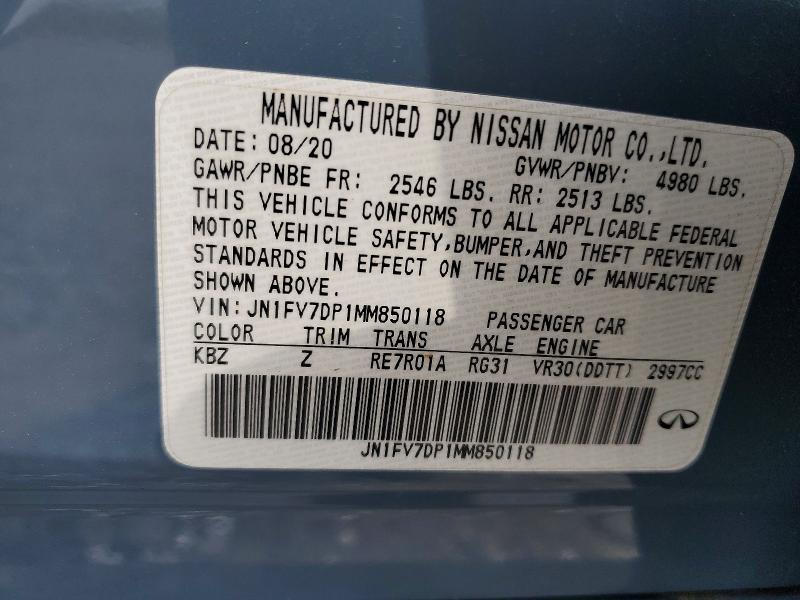 Продаж на аукціоні авто 2021 Infiniti Q50, vin: JN1FV7DP1MM850118, номер лоту: 47274076
