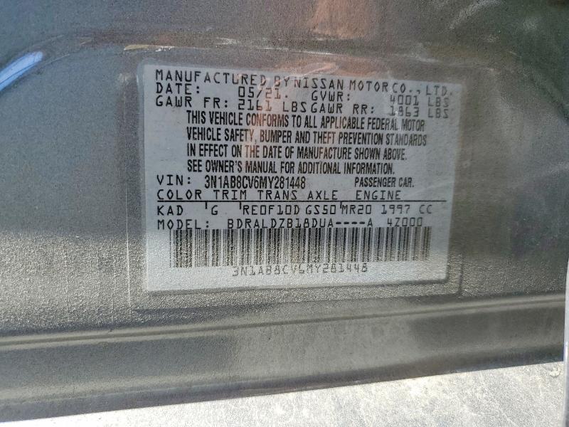 2021 Nissan Sentra მანქანა იყიდება აუქციონზე, vin: 3N1AB8CV6MY281448, აუქციონის ნომერი: 45549606