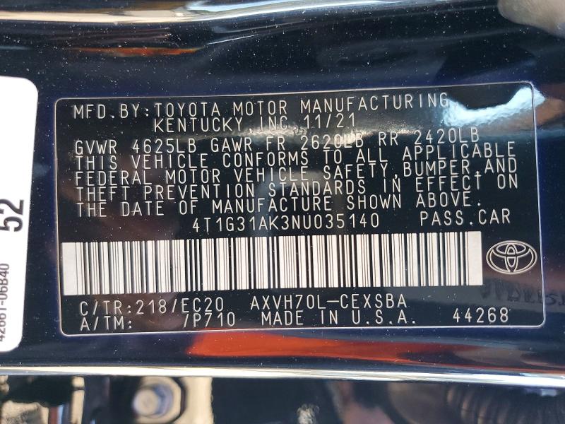 Продажа на аукционе авто 2022 Toyota Camry Hybrid, vin: 4T1G31AK3NU035140, номер лота: 47766336