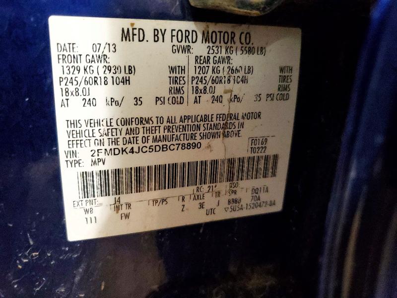 79413855 :رقم المزاد ، 2FMDK4JC5DBC78890 vin ، 2013 Ford Edge مزاد بيع