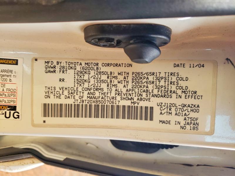 45571436 :رقم المزاد ، JTJBT20X850070617 vin ، 2005 Lexus Gx 470 مزاد بيع