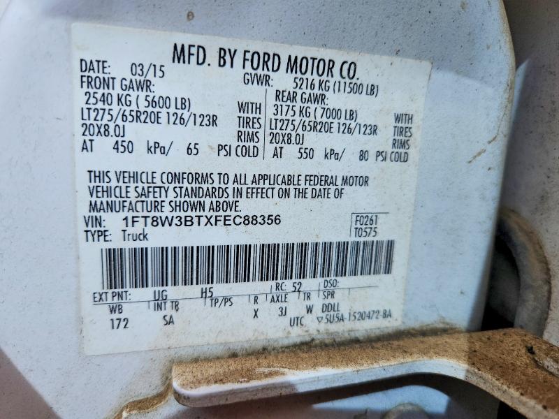 2015 Ford F350 მანქანა იყიდება აუქციონზე, vin: 1FT8W3BTXFEC88356, აუქციონის ნომერი: 46548636