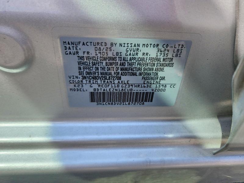 Aukcja sprzedaży 2025 Nissan Versa, vin: 3N1CN8DV2SL872708, numer aukcji: 41750156
