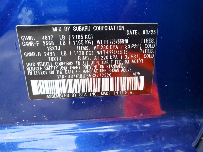 46197596 :رقم المزاد ، 4S4GUHF65S3772326 vin ، 2025 Subaru Crosstrek مزاد بيع