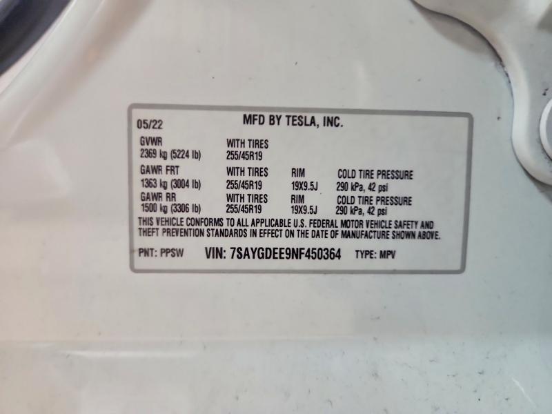 Aukcja sprzedaży 2022 Tesla Model Y, vin: 7SAYGDEE9NF450364, numer aukcji: 47219526