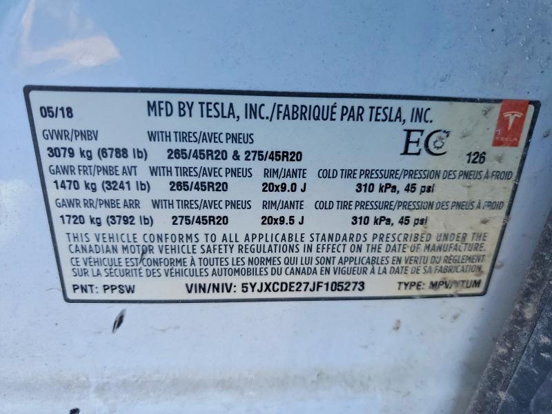 Aukcja sprzedaży 2018 Tesla Model X, vin: 5YJXCDE27JF105273, numer aukcji: 78268665