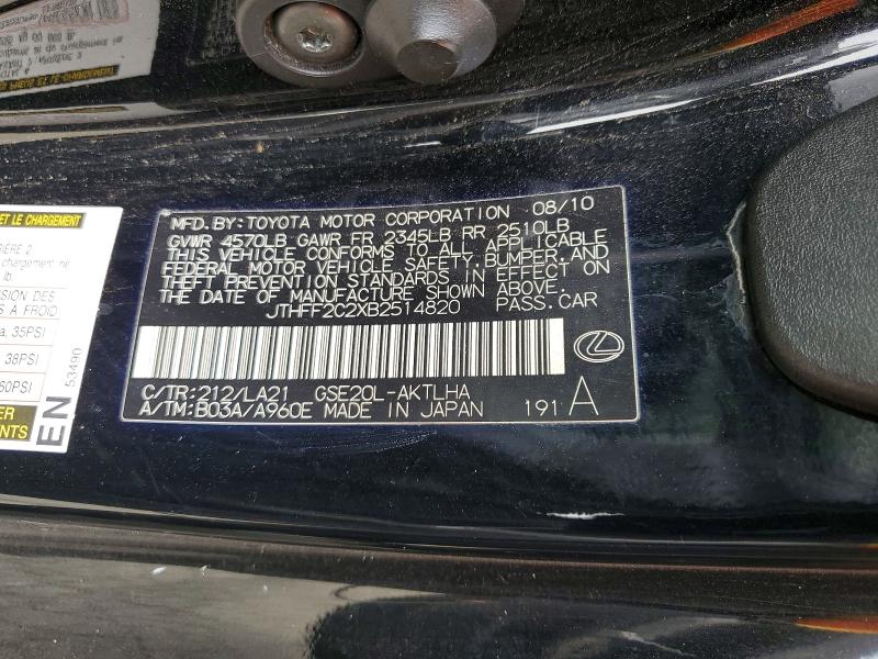 41814996 :رقم المزاد ، JTHFF2C2XB2514820 vin ، 2011 Lexus Is 250c مزاد بيع