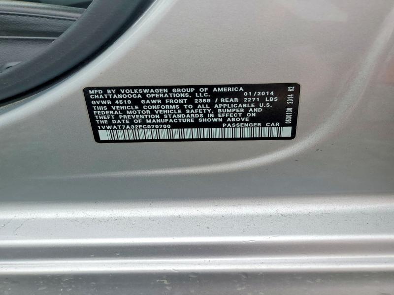 Продажа на аукционе авто 2014 Volkswagen Passat, vin: 1VWAT7A32EC070700, номер лота: 46306096