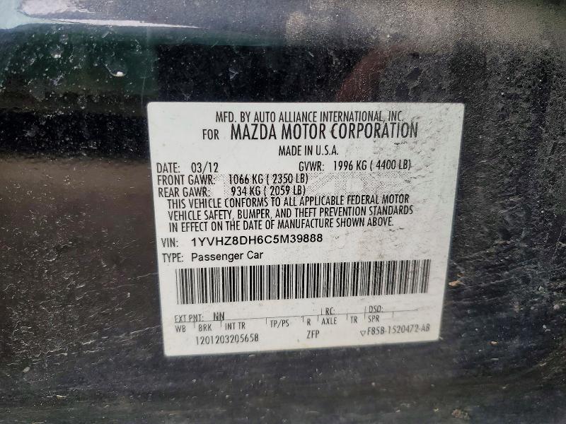 47658096 :رقم المزاد ، 1YVHZ8DH6C5M39888 vin ، 2012 Mazda 6 مزاد بيع