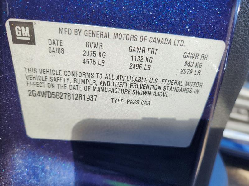46417336 :رقم المزاد ، 2G4WD582781281937 vin ، 2008 Buick Lacrosse مزاد بيع