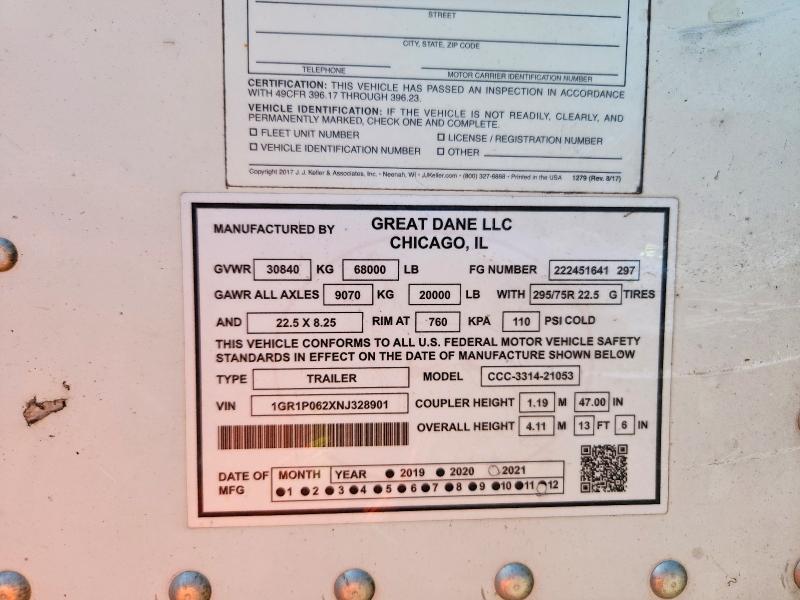 Aukcja sprzedaży 2022 Great Dane Trailers Great Dane Trailers, vin: 1GR1P062XNJ328901, numer aukcji: 77733595